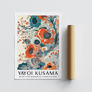 Graphic teal and orange wall art blending nature and modern design