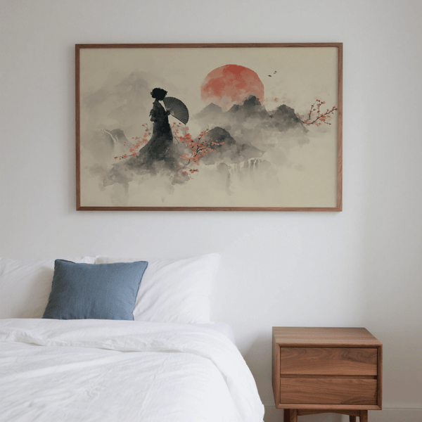 Oriental Wall Art Poster showcasing Red and Black for meditation room poster
