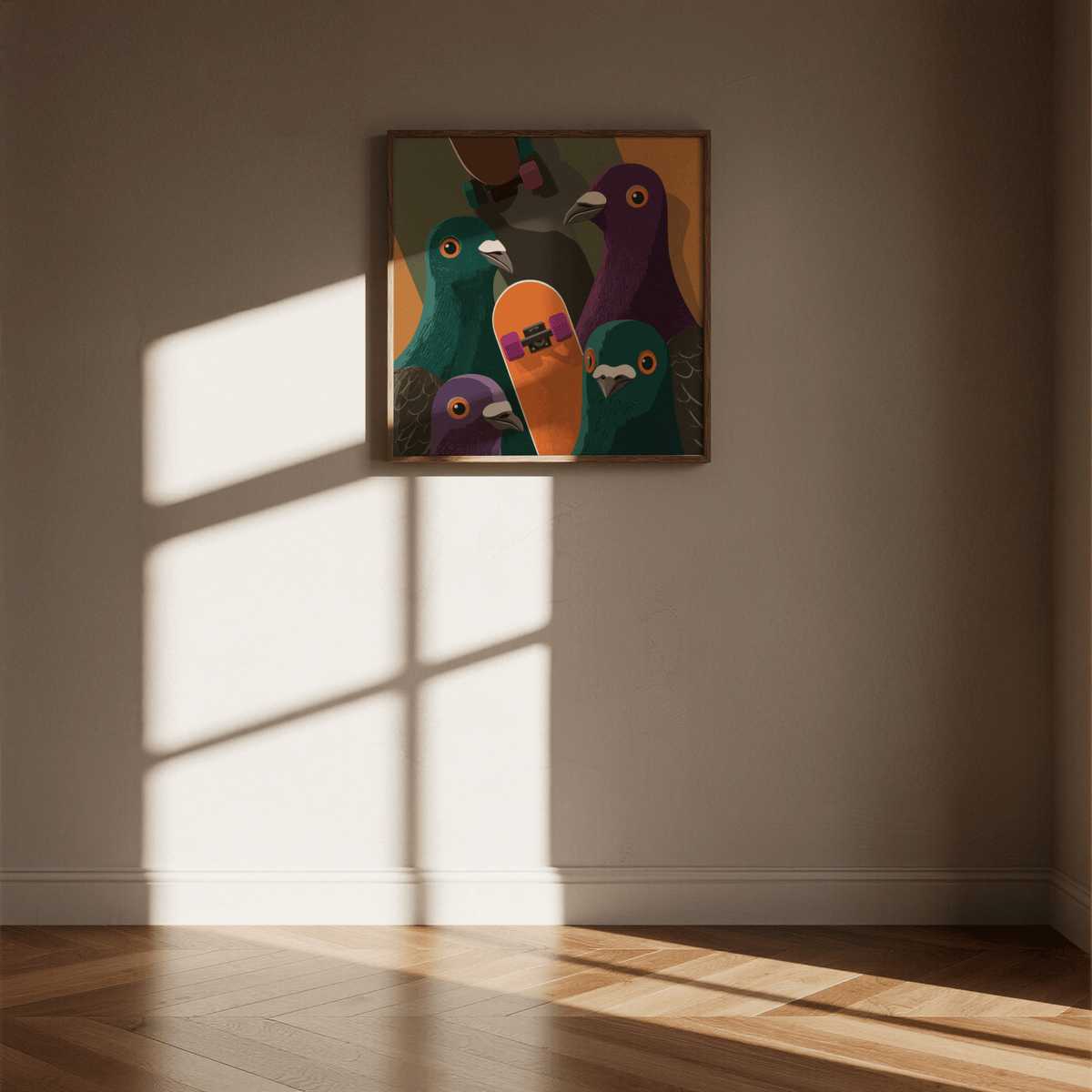 Urban Animal Art poster using Green and Purple in cozy reading nook