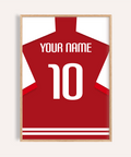 Bold Arsenal Football Shirt Poster showing back-of-shirt layout with YOUR NAME text and number 10
