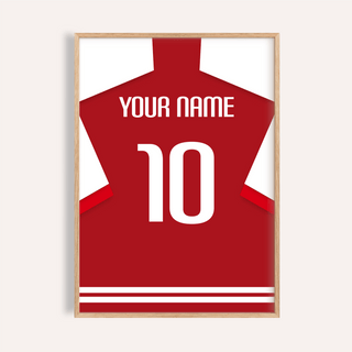 Bold Arsenal Football Shirt Poster showing back-of-shirt layout with YOUR NAME text and number 10