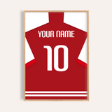 Custom Football Shirt – Red with White Sleeves — wooden-frame main image