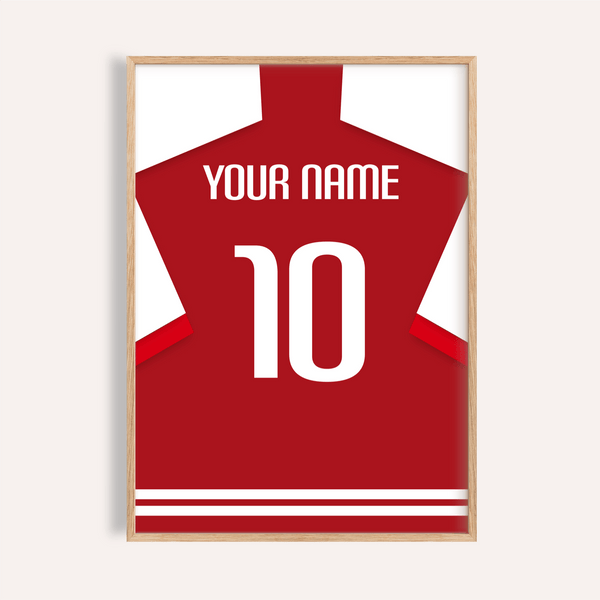 Bold Arsenal Football Shirt Poster showing back-of-shirt layout with YOUR NAME text and number 10