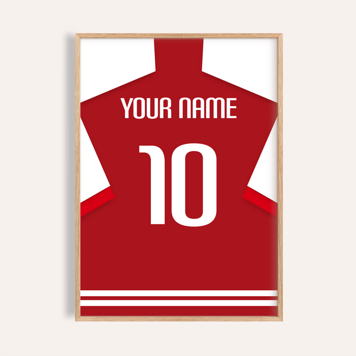 Bold Arsenal Football Shirt Poster showing back-of-shirt layout with YOUR NAME text and number 10