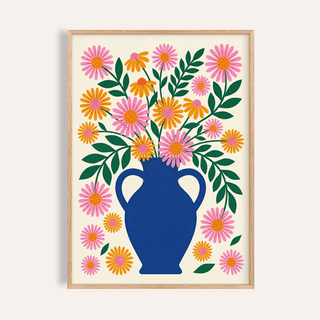 Vase Art Print with Blue, Pink, Orange, and Green for living room wall art