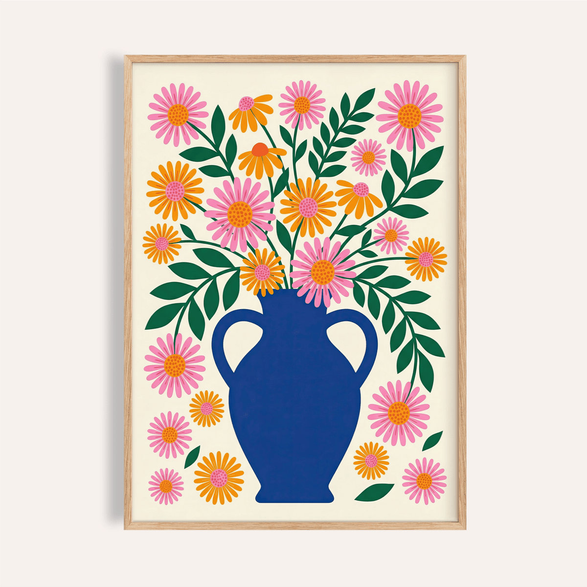 Vase Art Print with Blue, Pink, Orange, and Green for living room wall art
