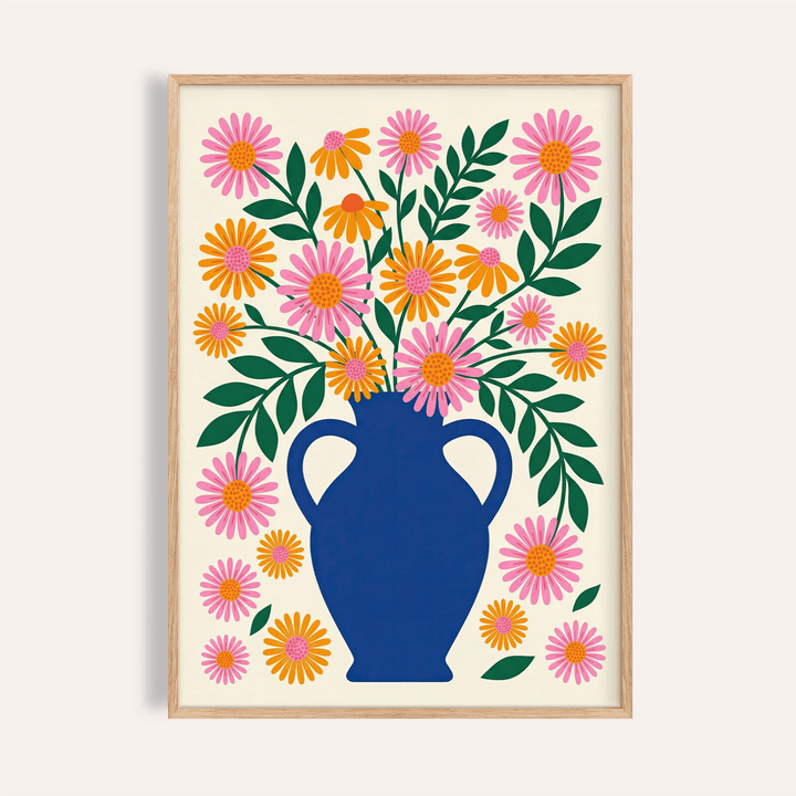 Vase Art Print with Blue, Pink, Orange, and Green for living room wall art