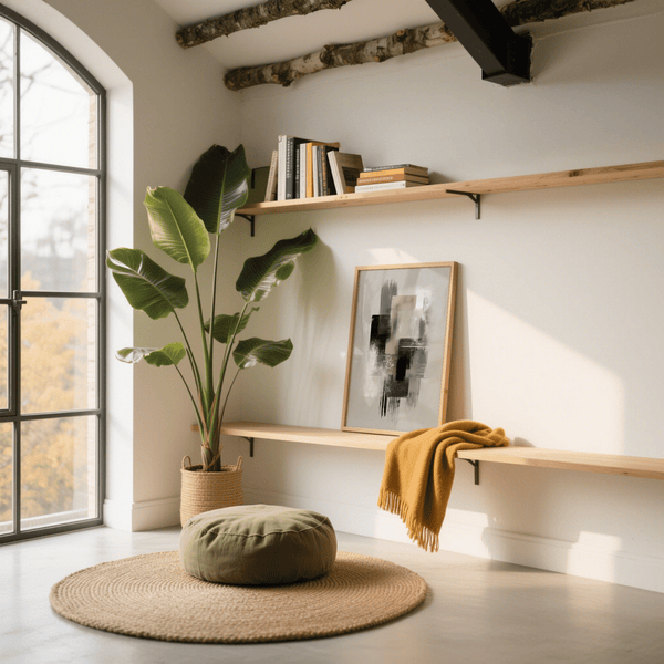 Large Wabi Sabi Print in Gold and Beige for calming entryway wall art