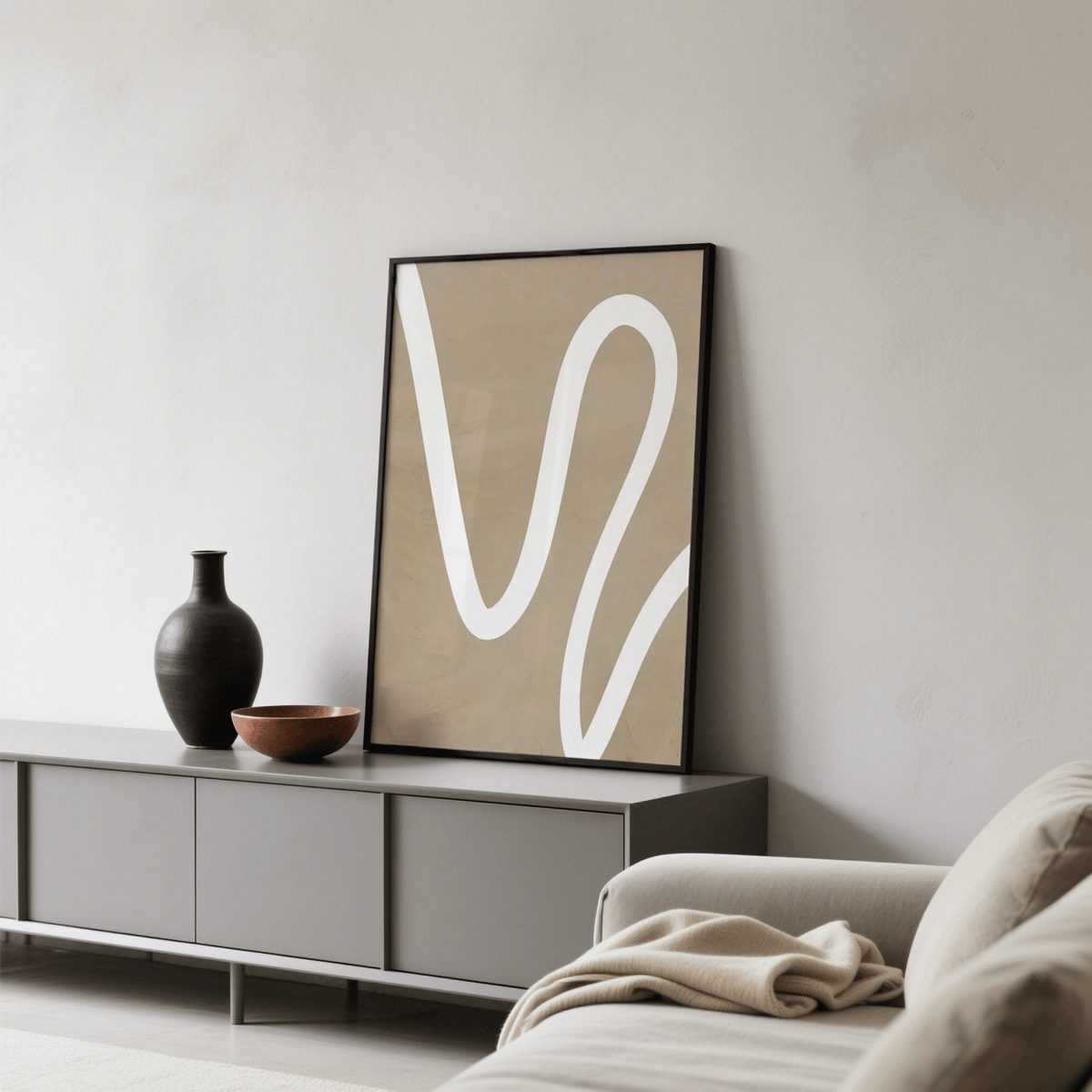 beige wall art, simple design in beige and white for home office
