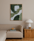 Abstract Green Wall Art print featuring blue and white shades for hallway