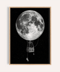 Moon Hot Air Balloon Art in black and white for living room wall art