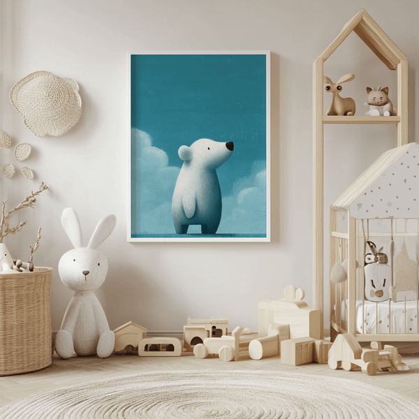 Cute Polar Bear Print wall art, perfect Blue and White for nursery