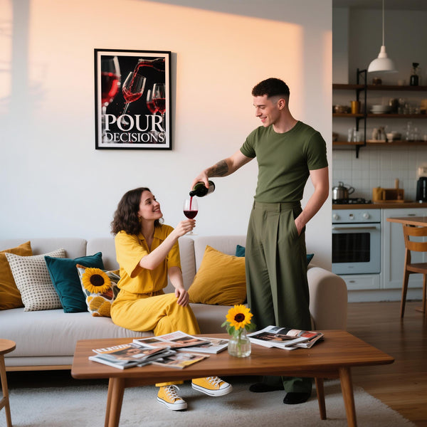 Pour Decisions poster print created as a humorous gift for wine lovers.