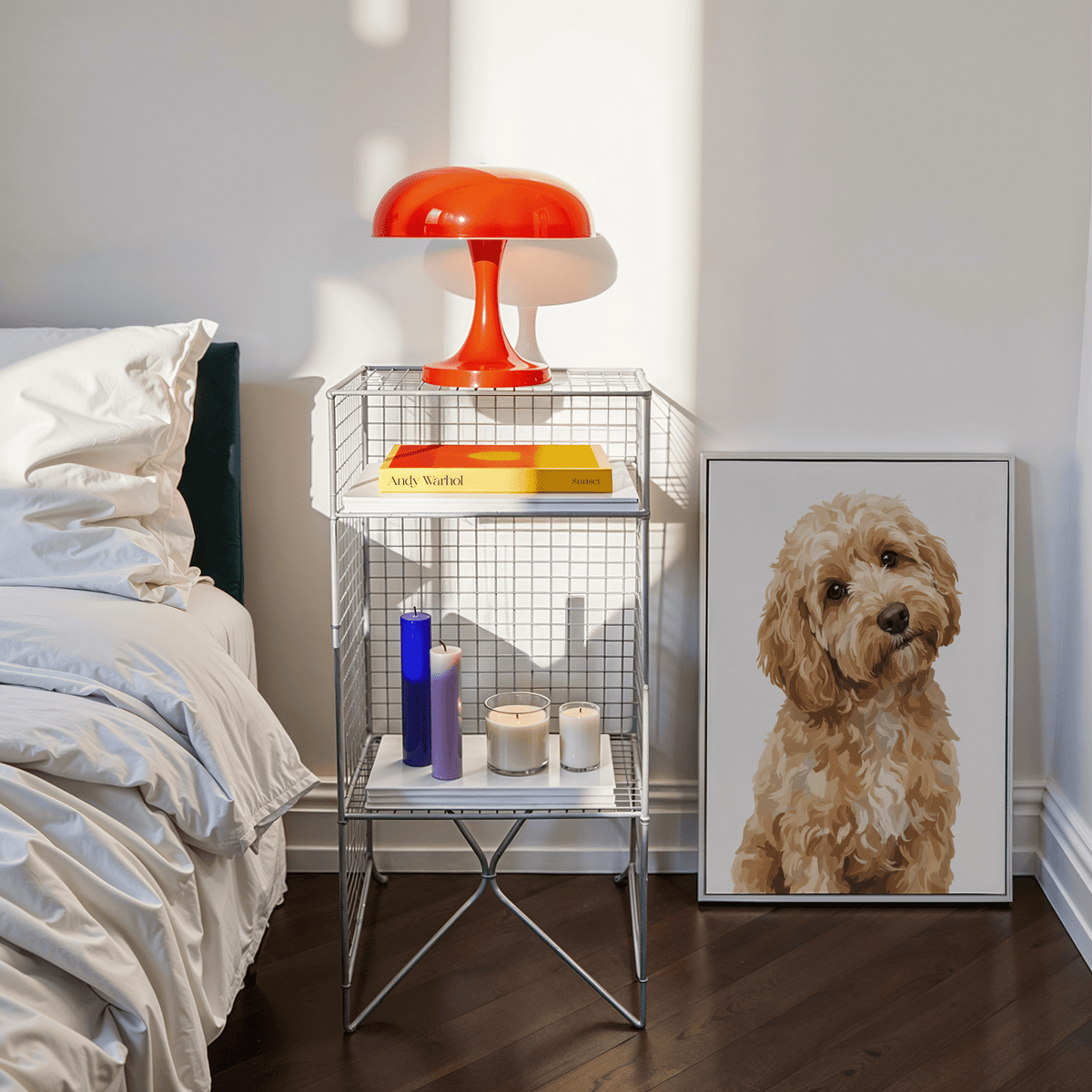 Minimalist Light Brown Cockapoo Print with Beige and White for dining area