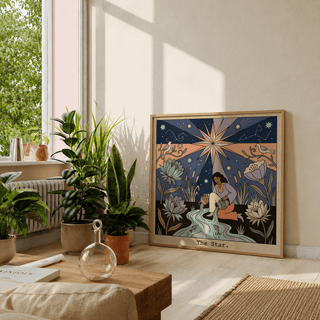 Central starburst The Star Tarot Card Art wall art with birds on branches and blooms