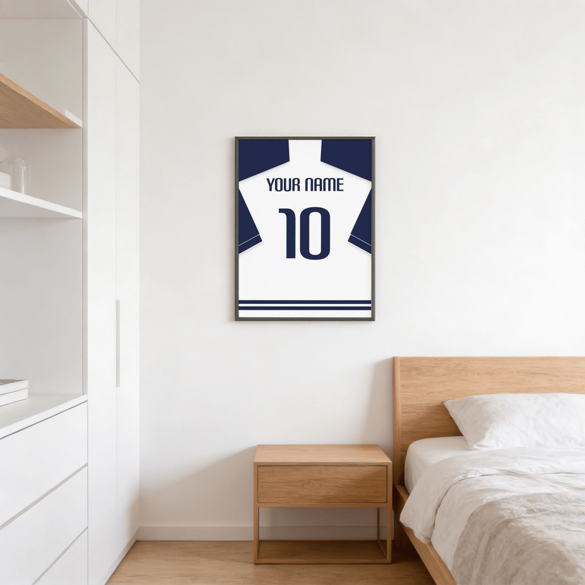 Personalized jersey print showing arched name across shoulders