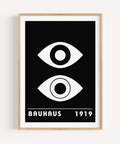 Bauhaus black and white eye poster with geometric design
