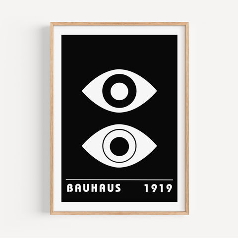 Bauhaus black and white eye poster with geometric design
