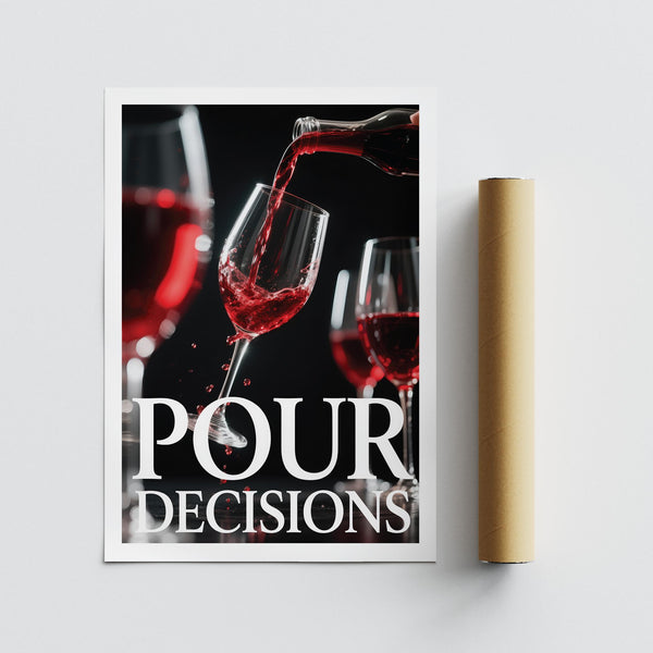 Art print showing wine pouring into glass, ideal gift for wine lovers.