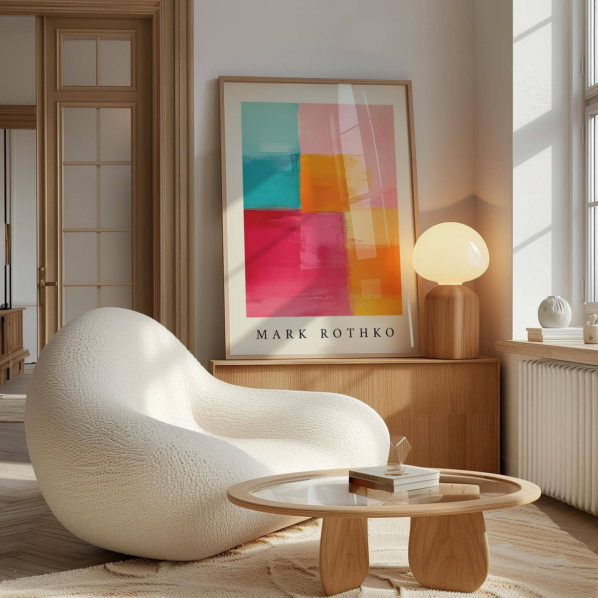 large abstract art with pink and bold shapes