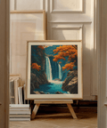 Soft morning light highlighting Hasui Kawase waterfall Wall Art in home office