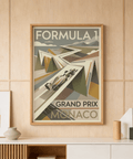 Monaco Race Poster with vintage typography and geometric cliffside track