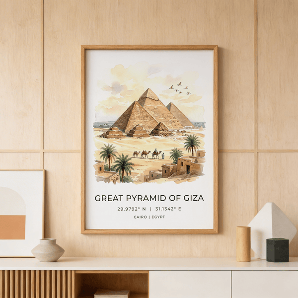 Giza Pyramid Wall Art travel illustration of three pyramids