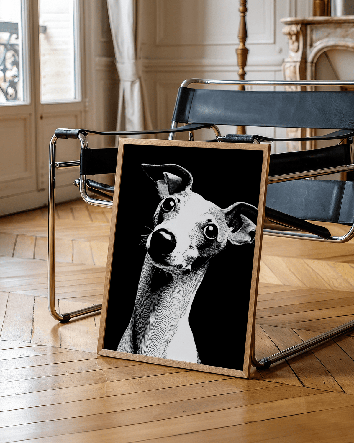 Dog Art Print in black, white for office wall decor