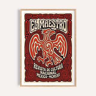 Featuring bold El Maestro lettering and eagle poster wall art in ornate border