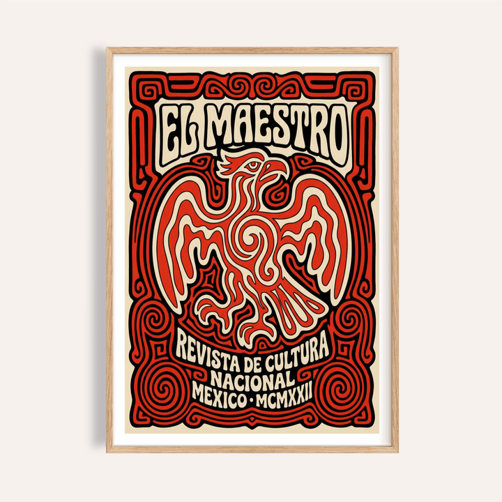 Featuring bold El Maestro lettering and eagle poster wall art in ornate border