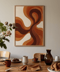 Organic Line Poster abstract linear design, beige and orange, den wall