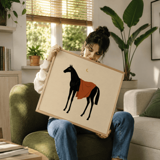 Horse Moon Wall Art wall art with black horse and beige negative space