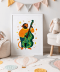 Musical Monkey Art Print in multicolored tones for playroom decor