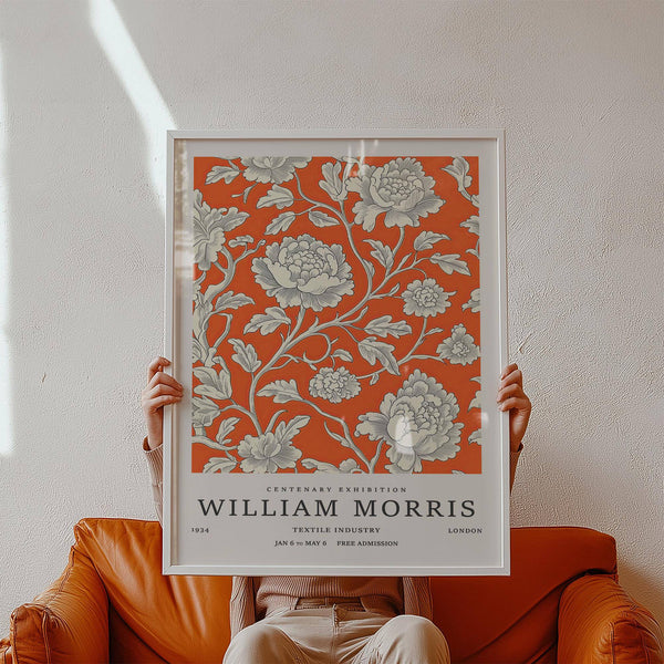 Classic William Morris vintage flower art in orange and gray