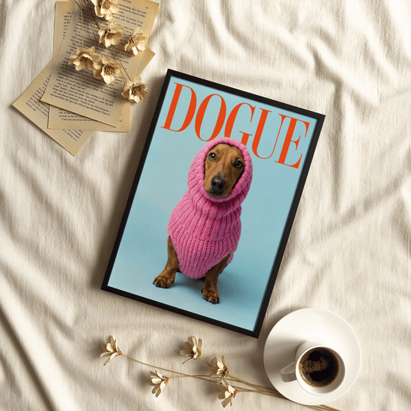 Funny Daschund Print in pink, blue, brown, ideal for hallway wall art