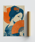 Retro Geisha Print art print with Orange Beige tones for modern spaces