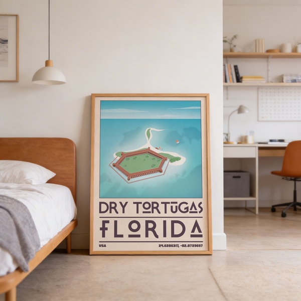 Hexagonal island fortress over Blue Green gradient sea