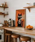 Cat Coffee Mug Print featuring Black cat, Orange background, living room decor