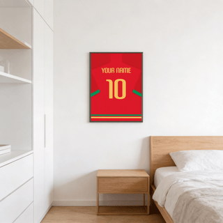 Shown as a football shirt poster with centered number 10 and name line on a simplified jersey silhouette