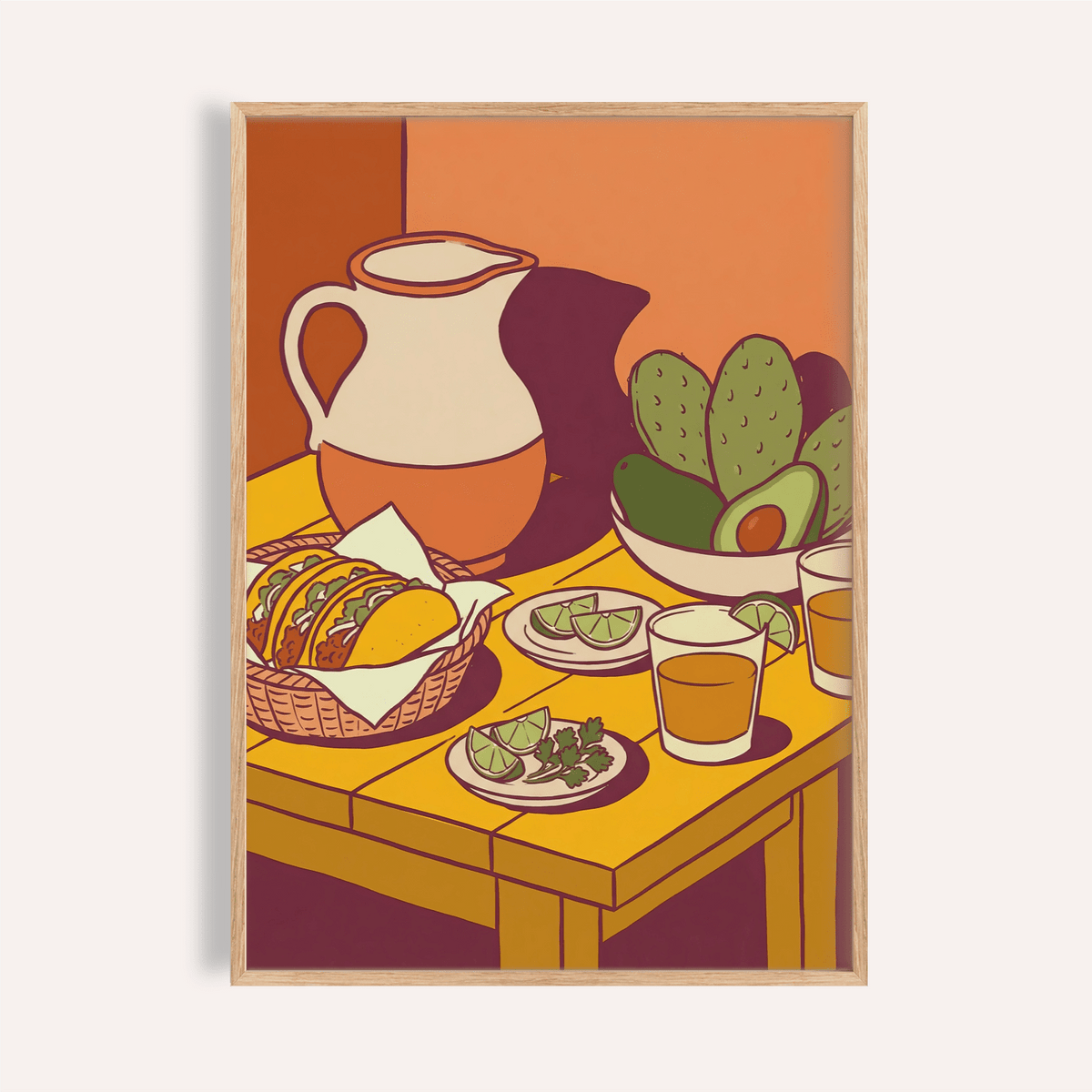 Taco Art Print with Orange and Green for kitchen wall art