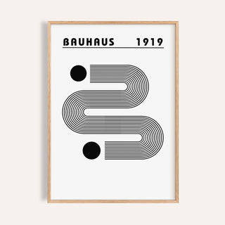 Black and white minimalist art print featuring Bauhaus-inspired geometric lines