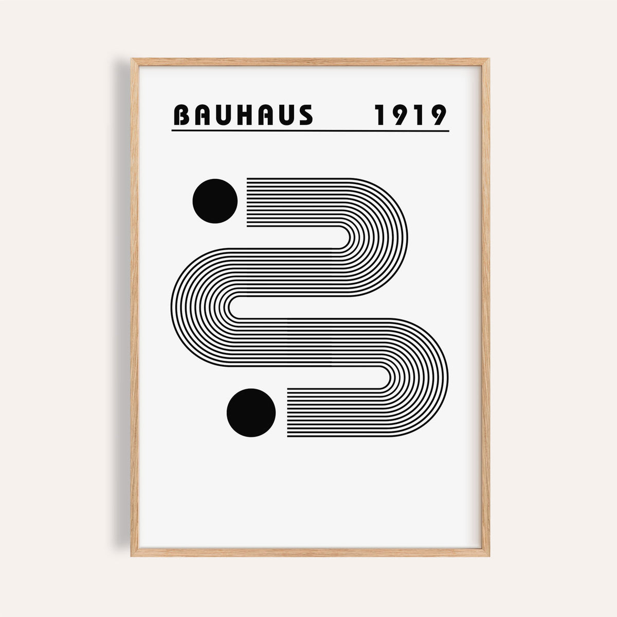 Black and white minimalist art print featuring Bauhaus-inspired geometric lines