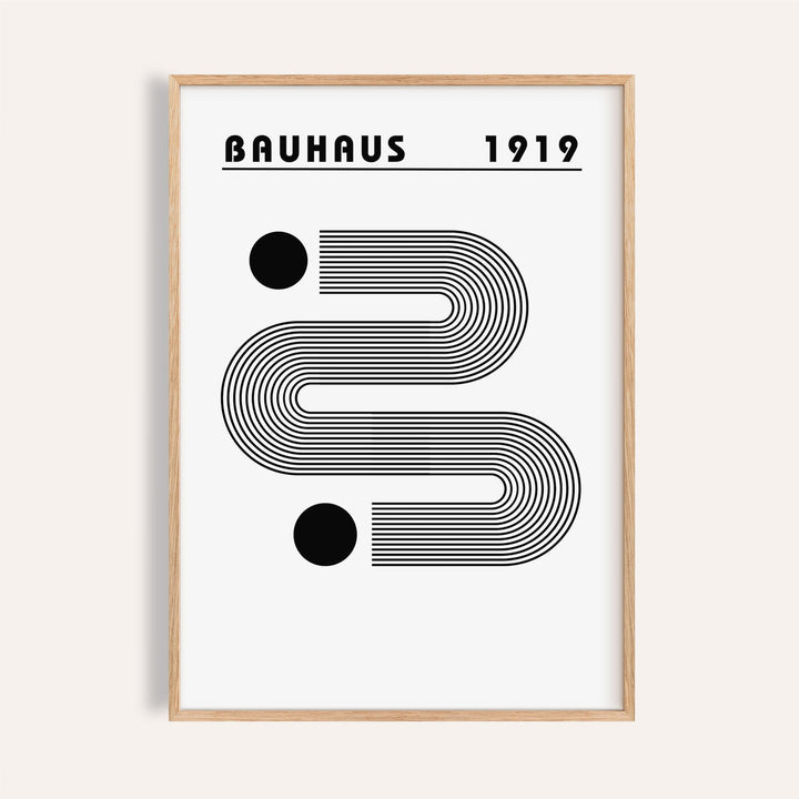 Black and white minimalist art print featuring Bauhaus-inspired geometric lines