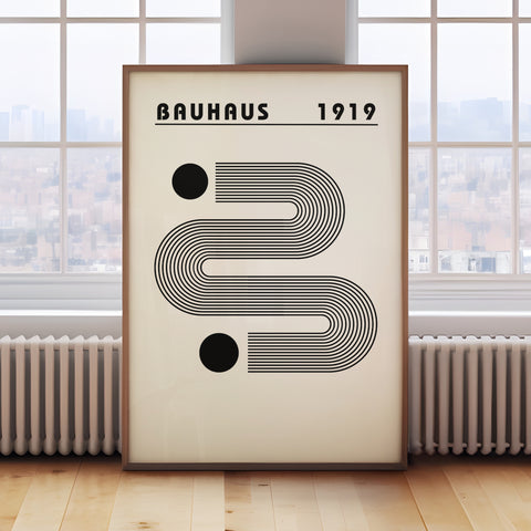 Black and white geometric Bauhaus wall art for modern spaces
