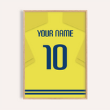 Custom Football Shirt – Yellow with Blue Number — wooden-frame main image