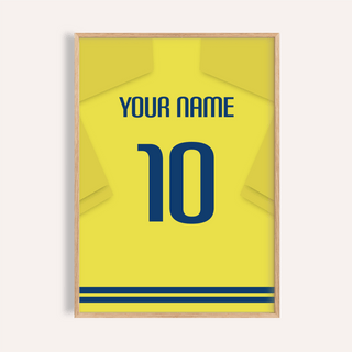 Football Shirt Poster in Yellow with Blue Number