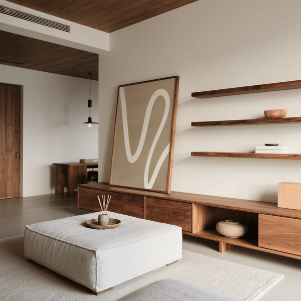 beige wall art print, abstract style with white for modern living room