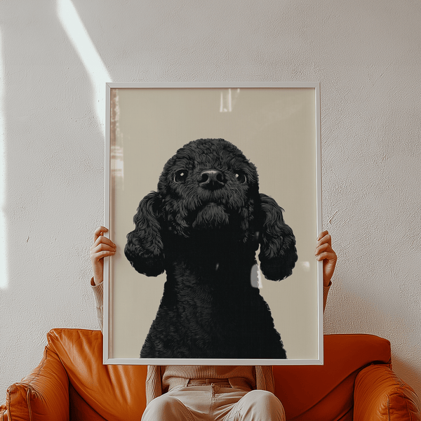 Modern Black Poodle Wall Art featuring main colors Beige and Black, art print for office