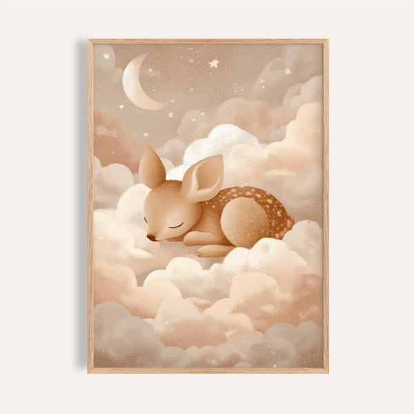 Sleeping Deer Wall Art in Pink and Beige for nursery print decor