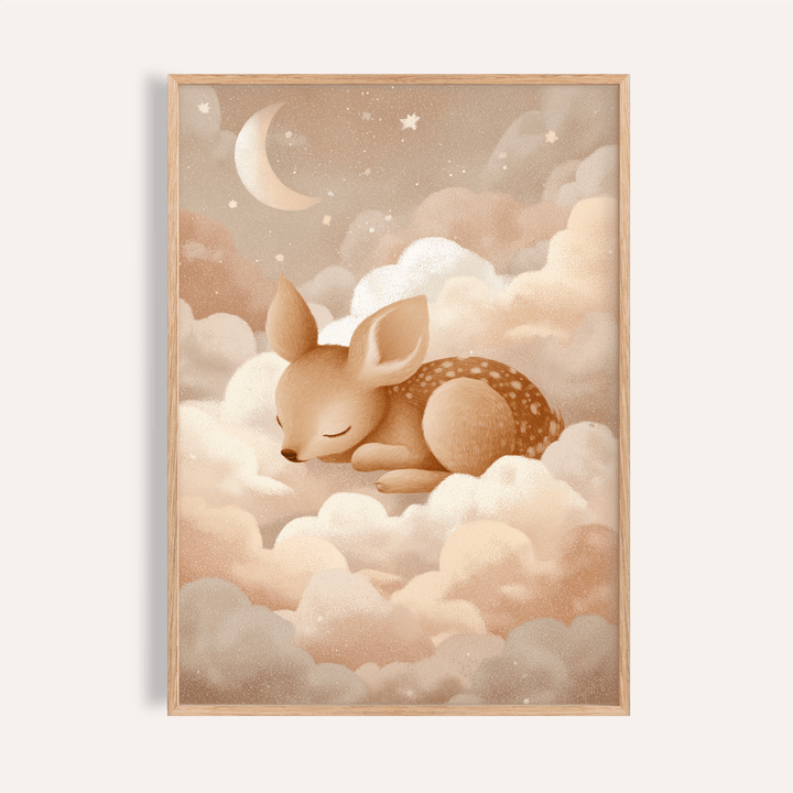 Sleeping Deer Wall Art in Pink and Beige for nursery print decor